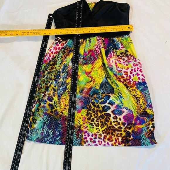 Charlotte Strapless Dress With Vibrant Animal Print & Black Satin Bodice Size 4 - Picture 6 of 14